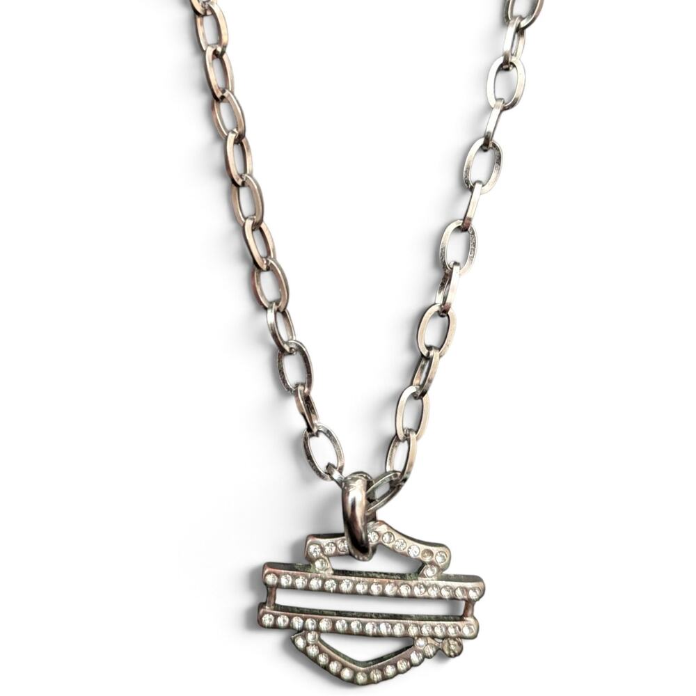 HARLEY DAVIDSON MOTORCYCLES Crystal Studded Bar and Shield Pendant Necklace 20"